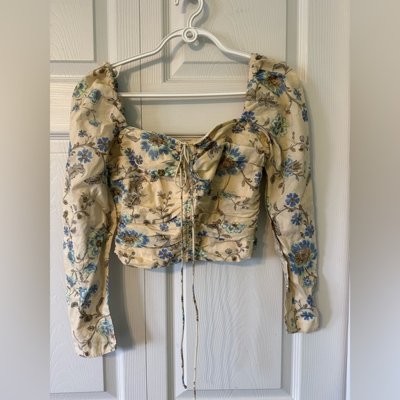 Mango long sleeved cropped tie front top - Picture 1 of 2
